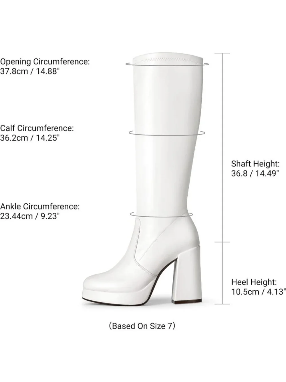 Women's White Chunky Platform Heel Round Toe Side Zipper Knee High Boots